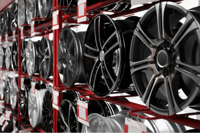 Display of custom automotive wheels